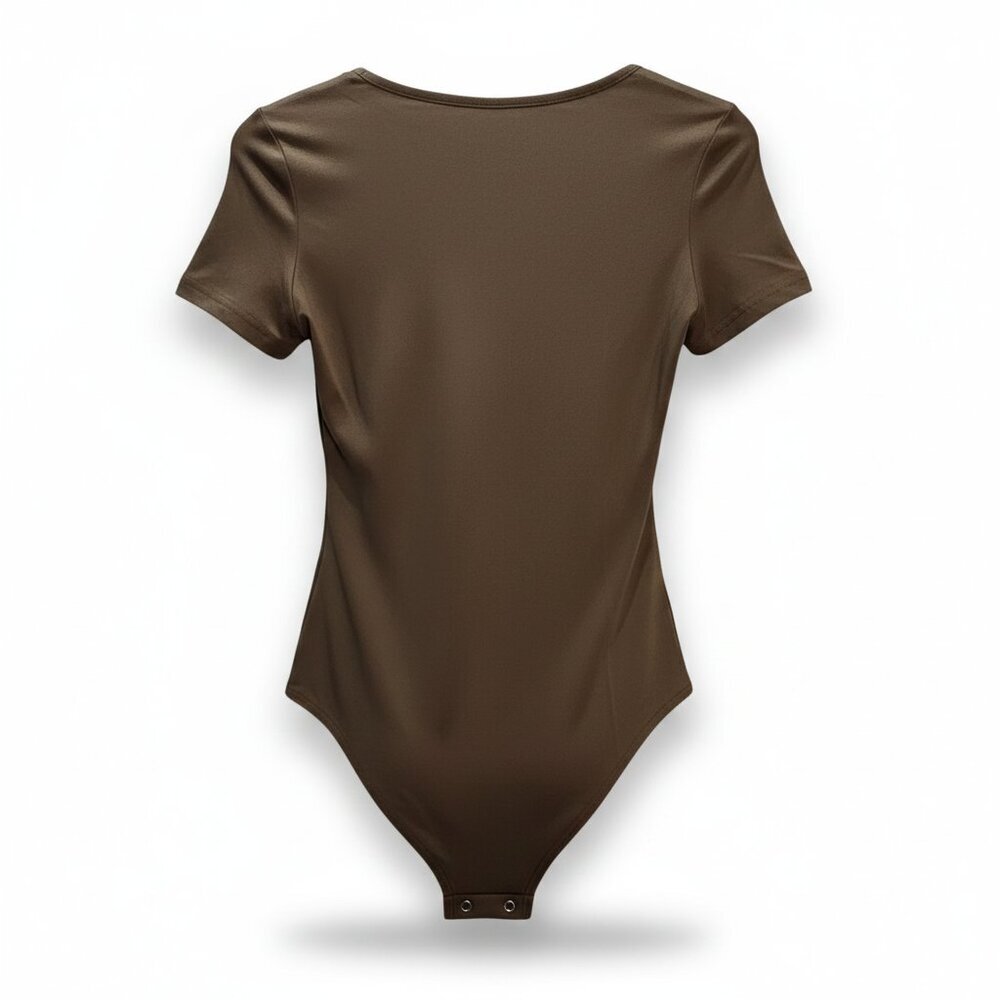 NWOT | Brown Square Neck Short Sleeve Fitted Bodysuit | X-Small - Picture 3 of 6